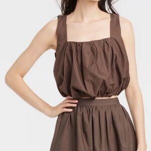 A New Day Chocolate Brown Crop Parachute Shirt Size XXL